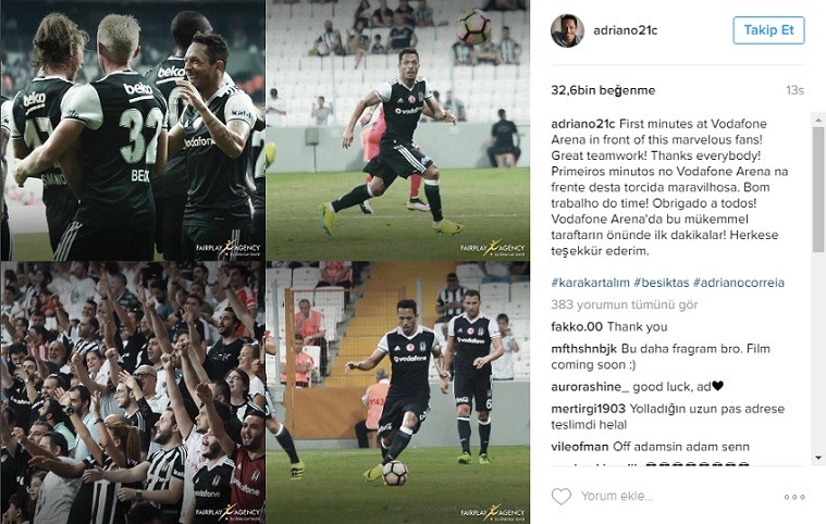 Adriano'dan Vodafone Arena paylaşımı!